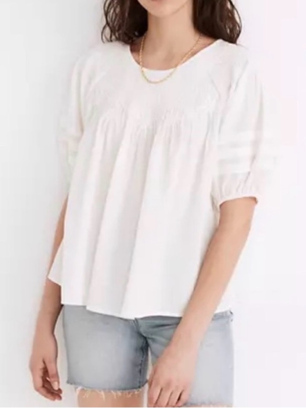 Madewell Embroidered Smocked Top, medium - Picture 2 of 3